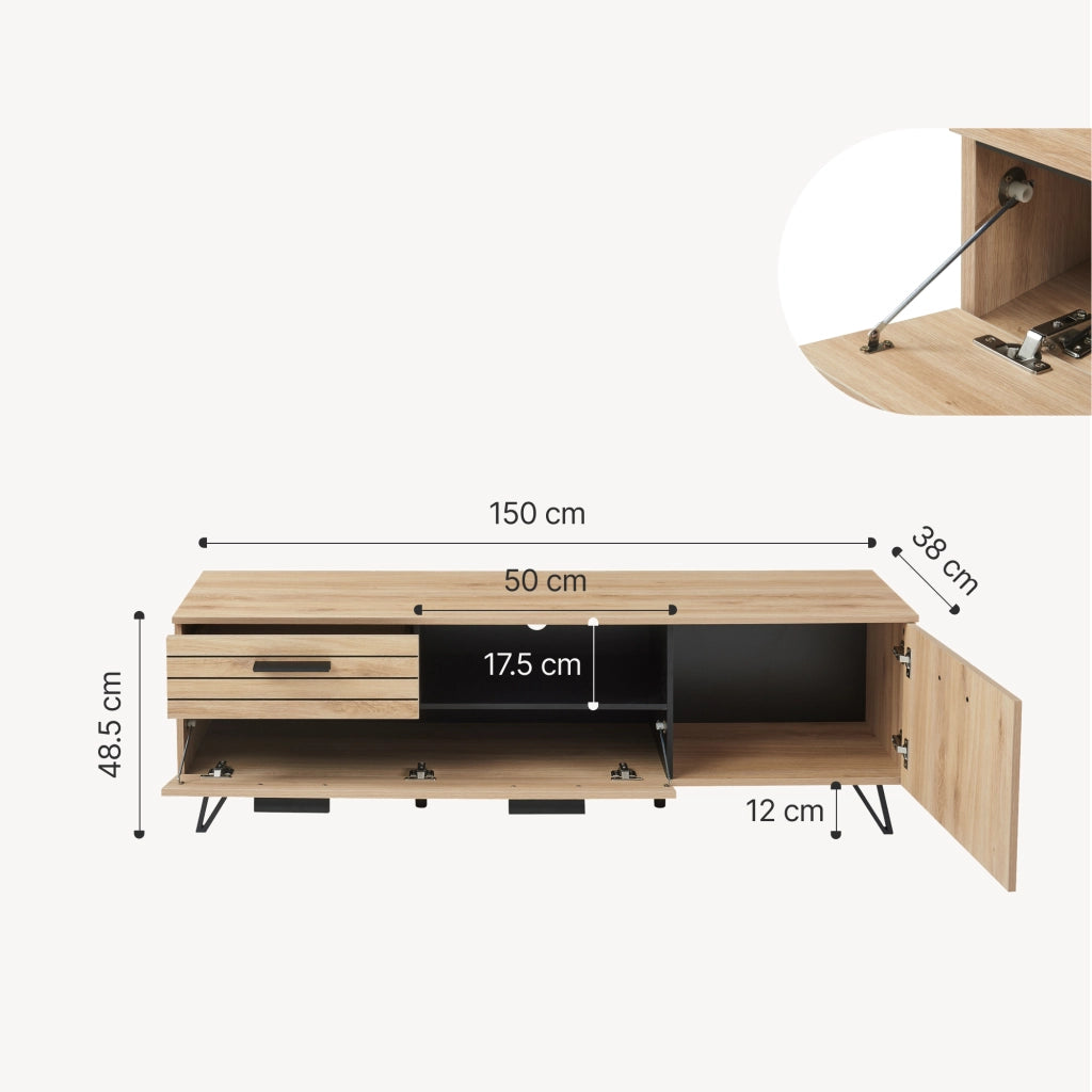 Mobile Porta TV Noppen ad Ante con Cassetto 150 x 38 x 49 cm - Effetto Rovere [en.casa]