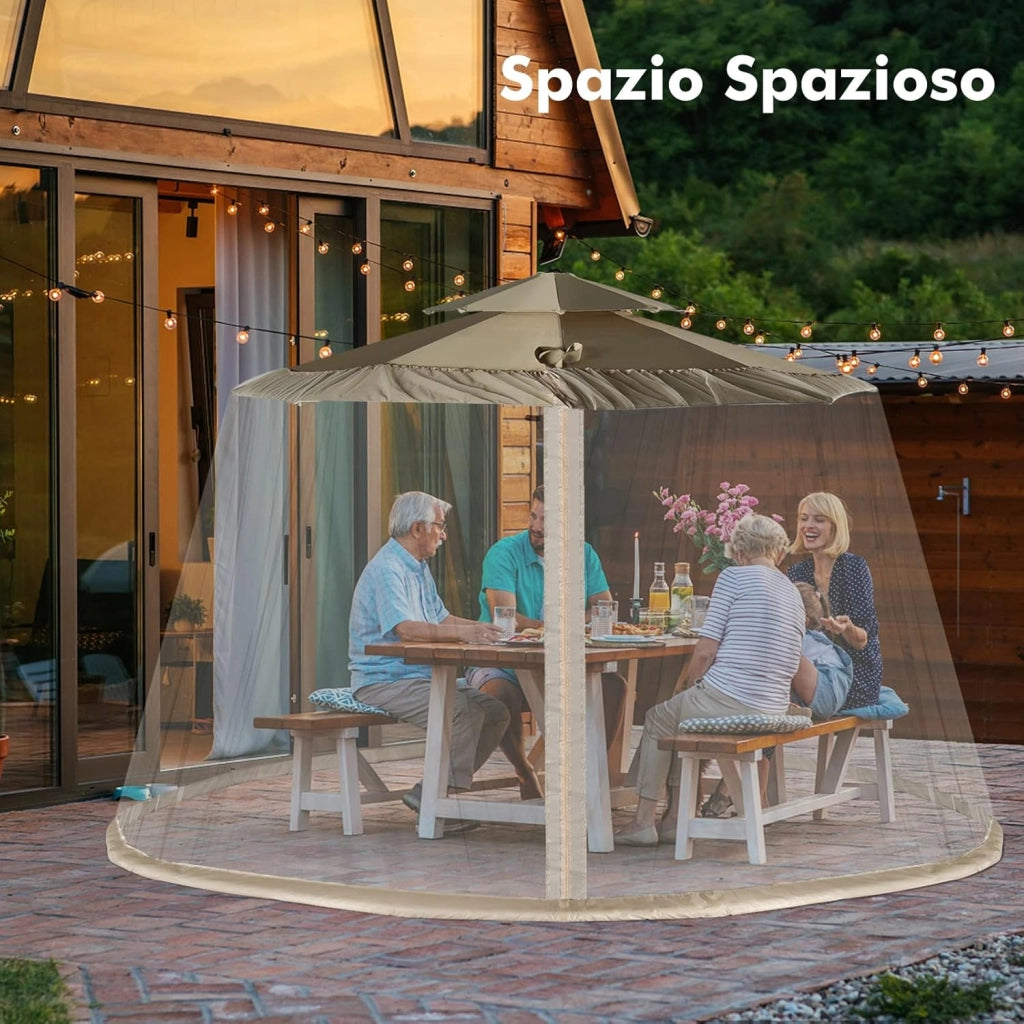 Zanzariera per Ombrellone da Esterno, Zanzariera Regolabile da Patio con 2 Porte a Doppia Cerniera, Rete per Copertura Ombrellone, 12,5 x 2,3 m