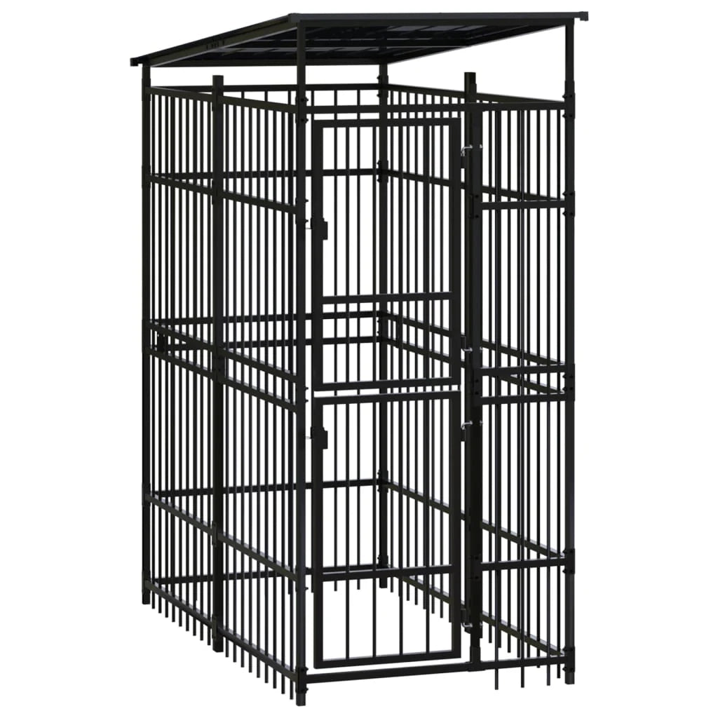 Cuccia/gabbia/recinto per animali domestici da esterno con tetto per cani acciaio 1,84 m² nero 02_0041729