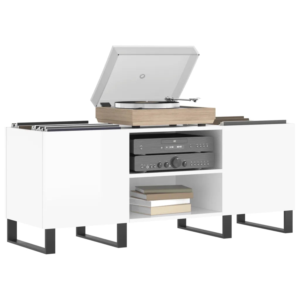 Mobile Porta Dischi Bianco Lucido 121x38x48cm Legno Multistrato 831686