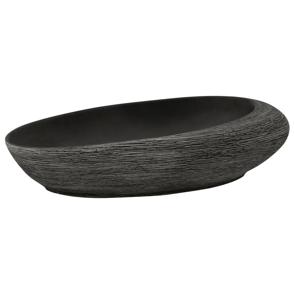 Lavabo da Appoggio Grigio e Nero Ovale 59x40x14 cm Ceramica CFW2580064