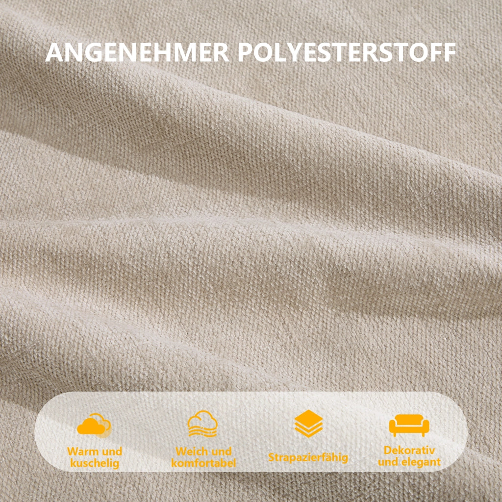 Divano modulare angolare 4 posti con pouf, base antiscivolo e braccioli larghi in poliestere beige per soggiorno