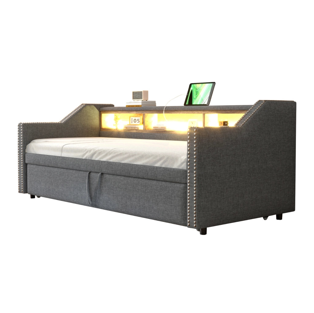 Divano letto estraibile imbottito grigio scuro 90/180 x 190 cm