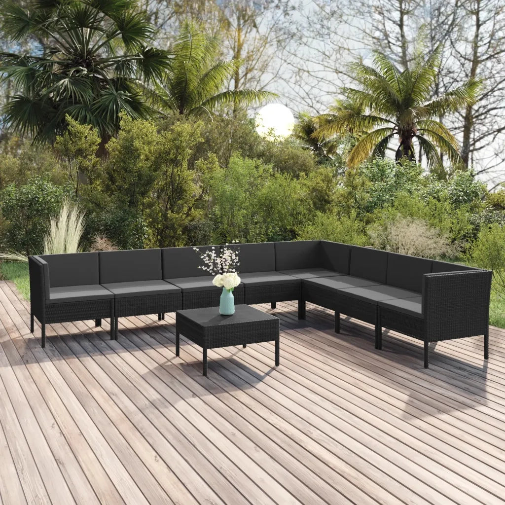 Set Divani da Giardino 9 pz con Cuscini in Polyrattan Nero cod mxl 38377