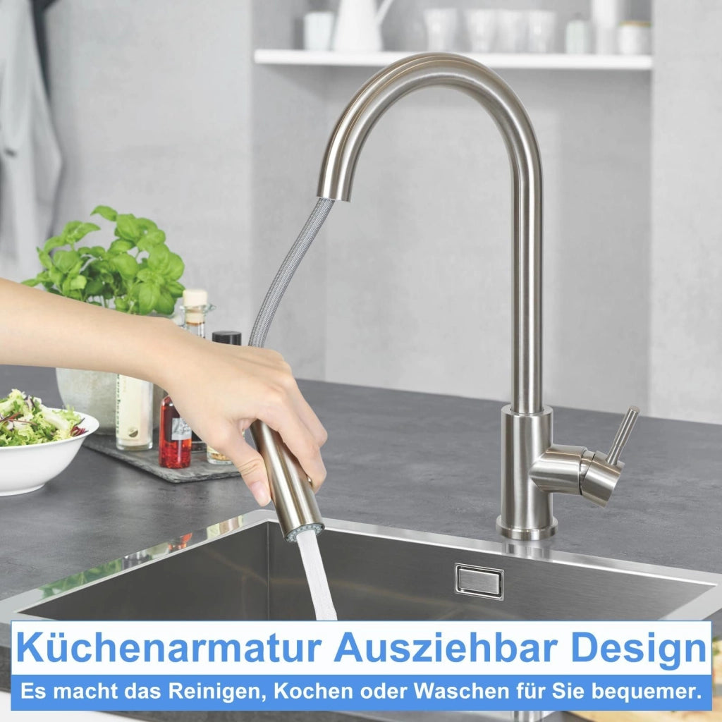 ZMH Miscelatore in acciaio inox con doccia estraibile e rotazione a 360°