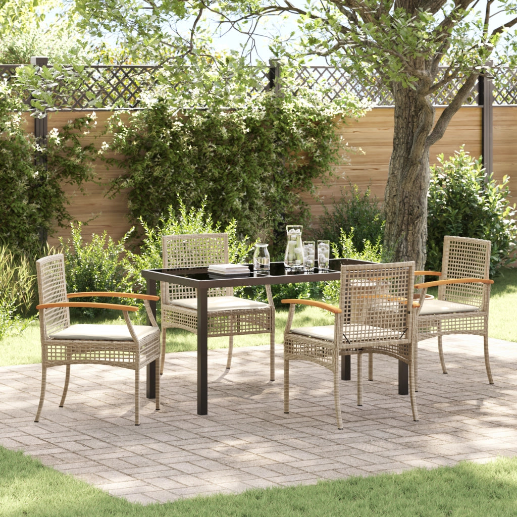 Set da Pranzo per Giardino da 5 Pezzi con Cuscini Rattan PE Beige