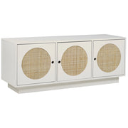 Credenza a 3 ante in legno bianco di manifattura con maniglie a foro frontale in rattan Armadio Soggiorno Camera da letto Stile Boho