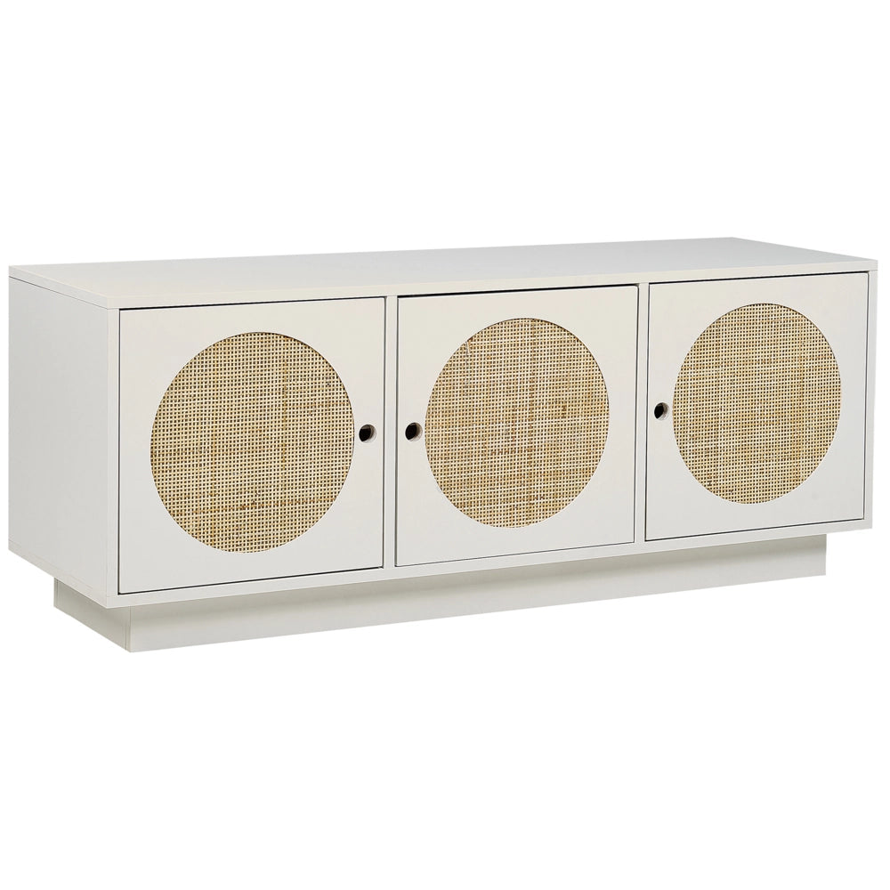 Credenza a 3 ante in legno bianco di manifattura con maniglie a foro frontale in rattan Armadio Soggiorno Camera da letto Stile Boho