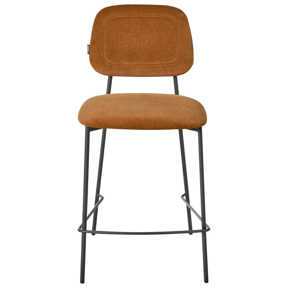 Set di sedie da pranzo moderne da bar in tessuto marrone dorato Struttura in ferro nero Seduta ad altezza banco Design moderno