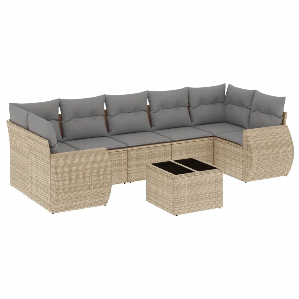 Set Divano da Giardino 8 pz con Cuscini Beige in Polyrattan