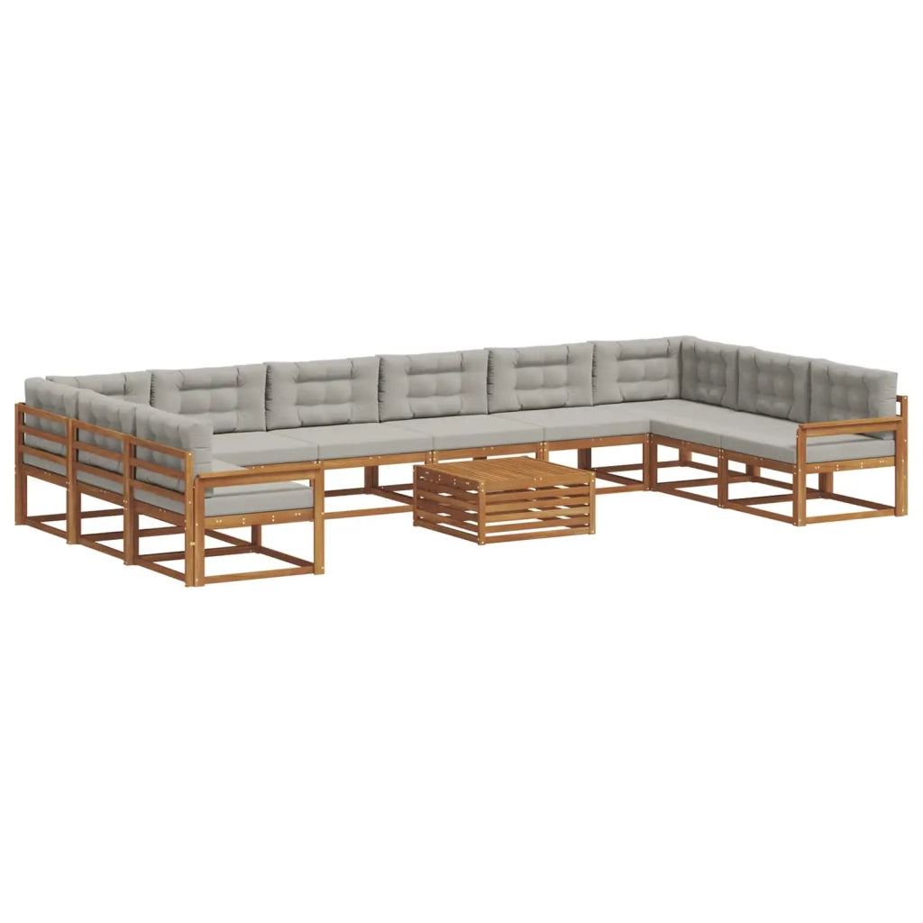 Set di divani da esterno 11 pcs Grigio Naturale e Chiaro