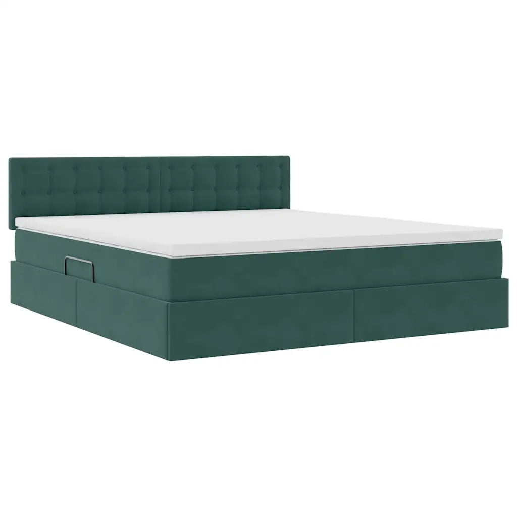 Letto con contenitore e LED Verde Scuro 180 x 200 cm Velluto