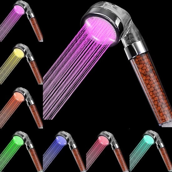 Douchekop con cambiamento di colore - senza alimentazione elettrica - risparmio d'acqua ad alta pressione - 7 colori che cambiano a caso con stelo