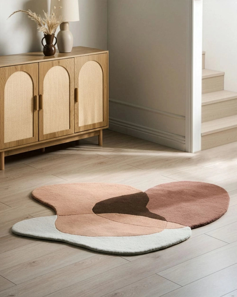 Tappeto per aree multicolore in lana 140 x 140 cm Tappeto di forma irregolare