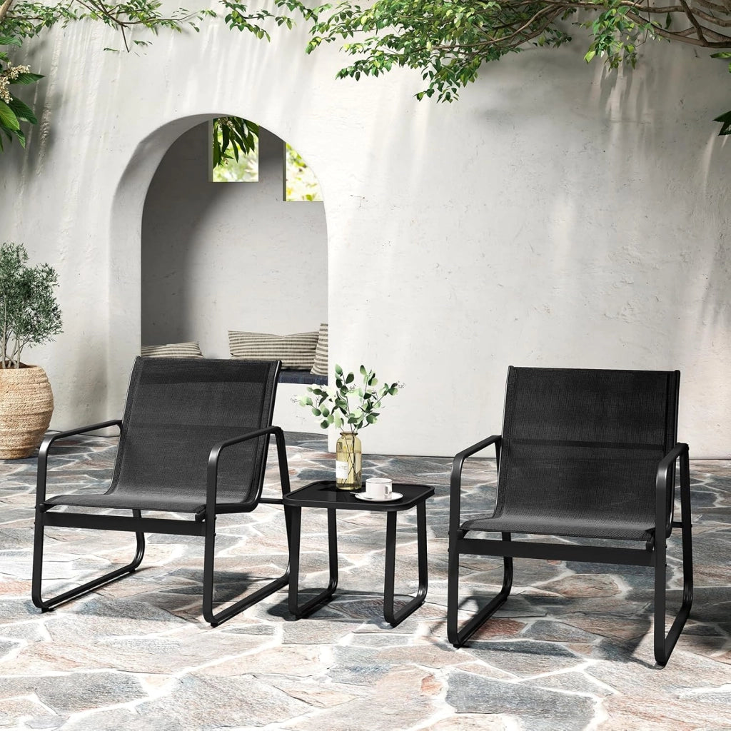 Set da Giardino per Balconi, Mobili da Esterni Compatti per 2 Persone, Salotto da Giardino con 2 Sedie e Tavolino, Set da Giardino in Tessuto Resisteente al Textilene