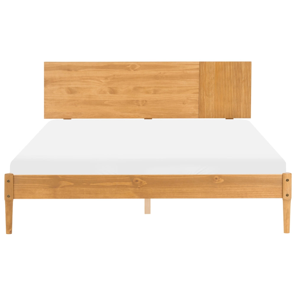 Letto con rete in legno di pino naturale color marrone chiaro, 160 x 200 cm, con testiera in stile scandinavo