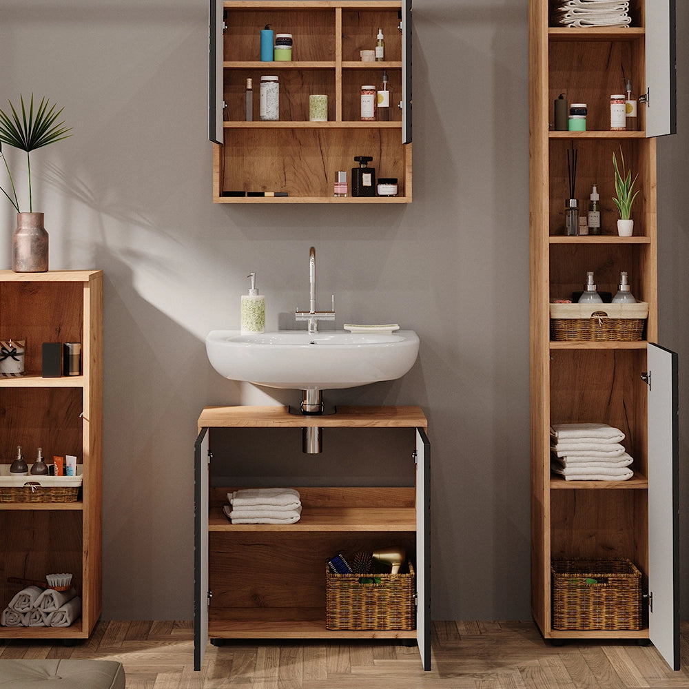 Vicco Set mobili bagno Antracite con struttura a nido d'ape 4 pezzi, con colonna