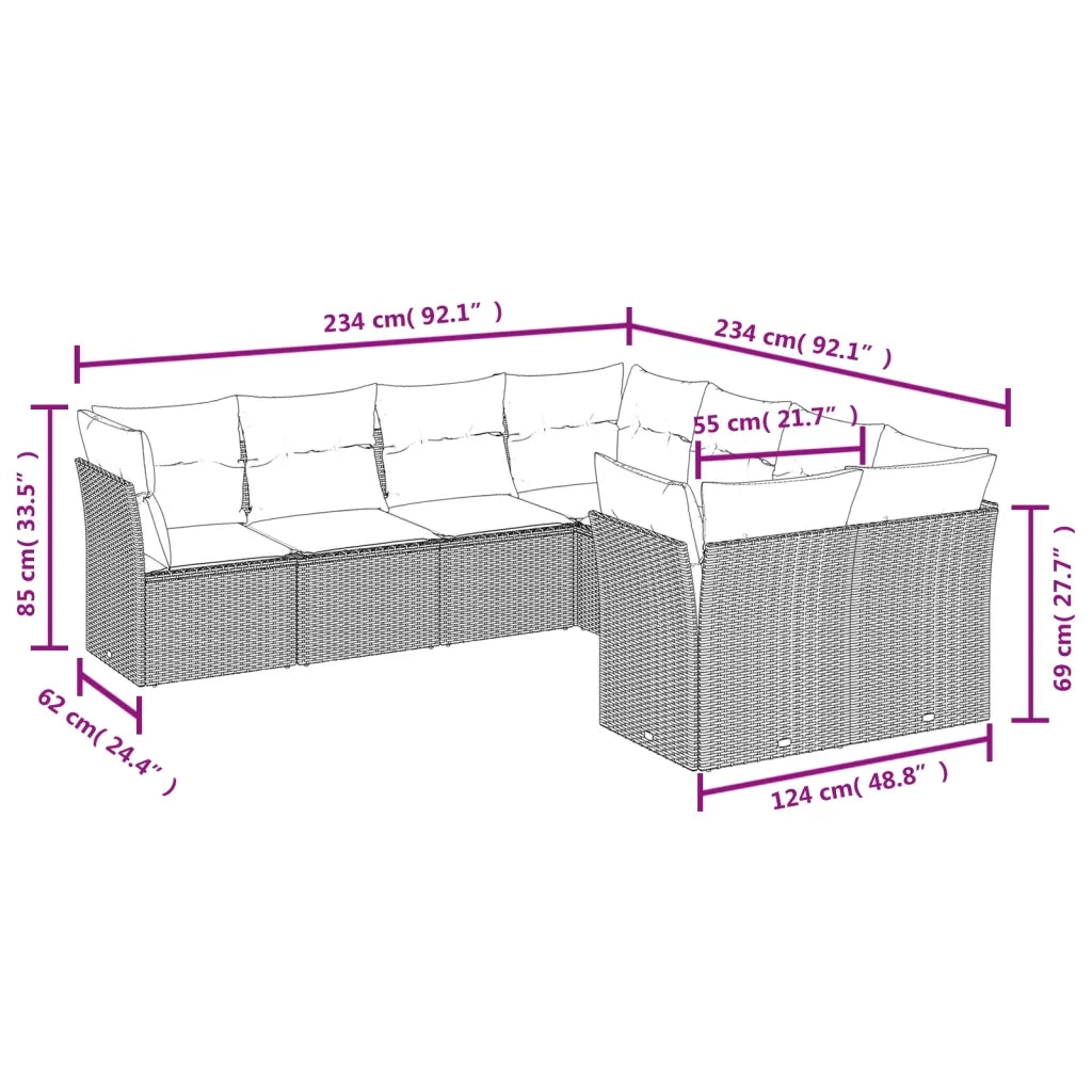 Set Divani da Giardino con Cuscini 8 pz Nero in Polyrattan 3250424