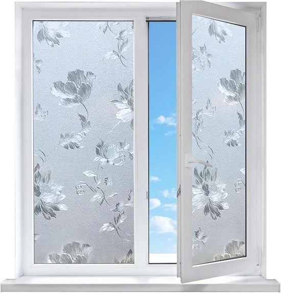 Foglia per finestra - film per finestra - Foglia per privacy - adesivo non appiccicoso per vetro bagno - anti-intrusione - resistente ai raggi UV - pellicola di protezione in PVC - per camera da letto e casa - Disegno Hibiscus - 50*300 cm