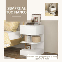 Comodino 39x39x65 cm 2 Ripiani 1 Cassetto in Truciolato Bianco