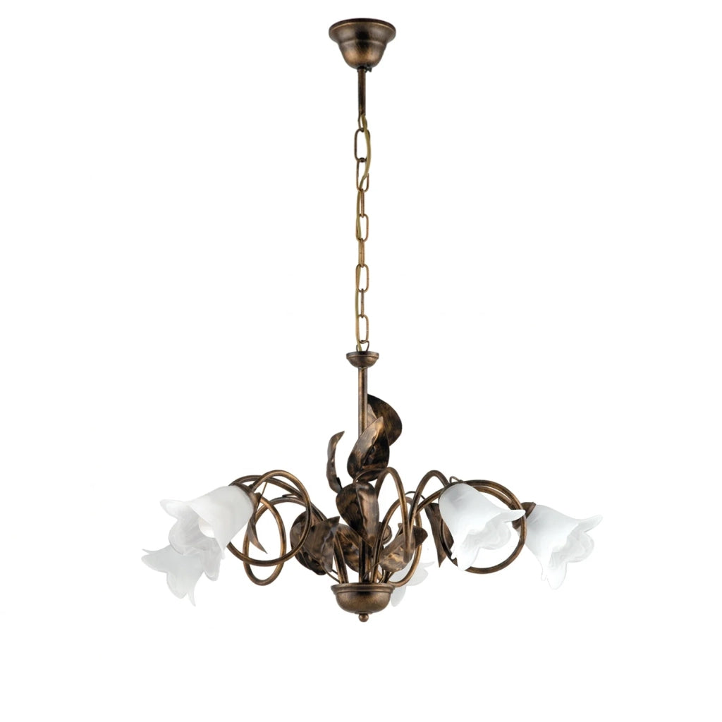 Lampadario Arte Povera Limone 5 Luci Marrone e Bianco LuceArt Classic