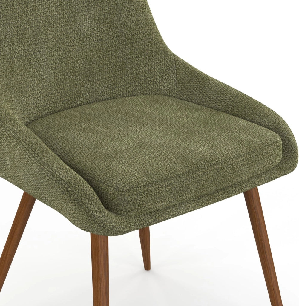 Set di 4 sedie THALYA in ciniglia verde e gambe effetto noce con braccioli