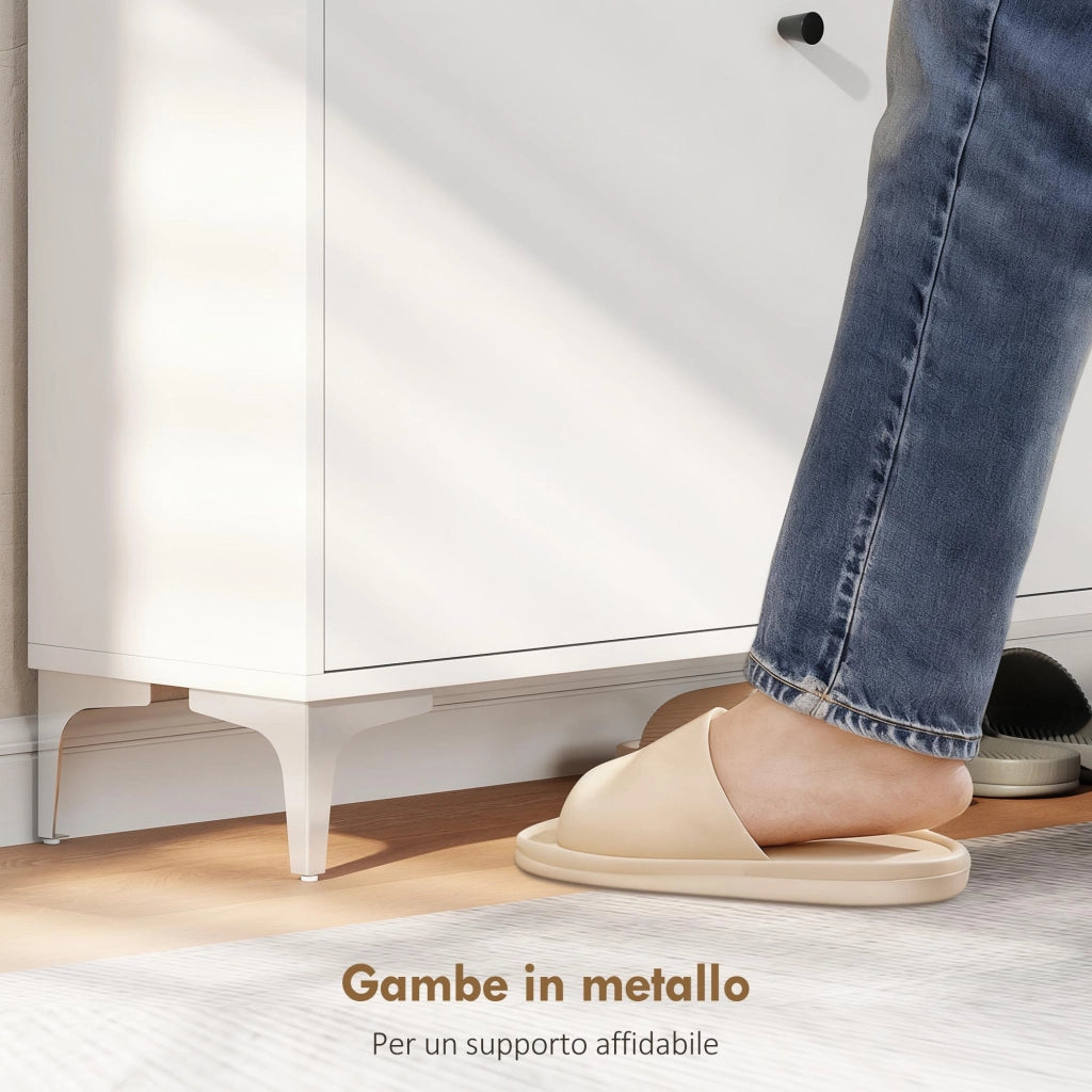 Mobile Scarpiera con Cassetti e Ripiani ¨C zephmum ¨C Legno e Metallo Bianco 80x24x101