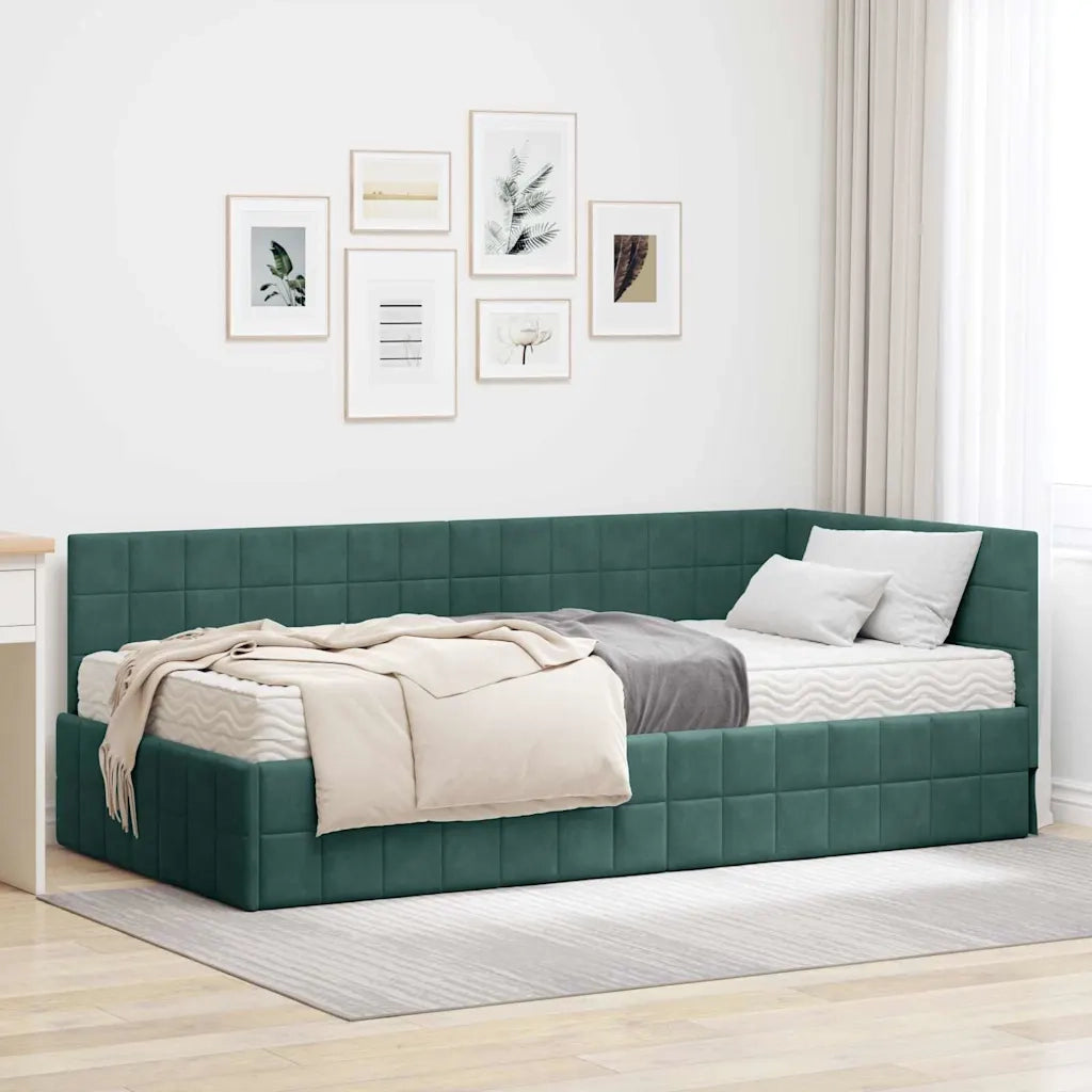 Struttura Letto Angolare con Materasso 2 pcs Verde Velluto 3393950