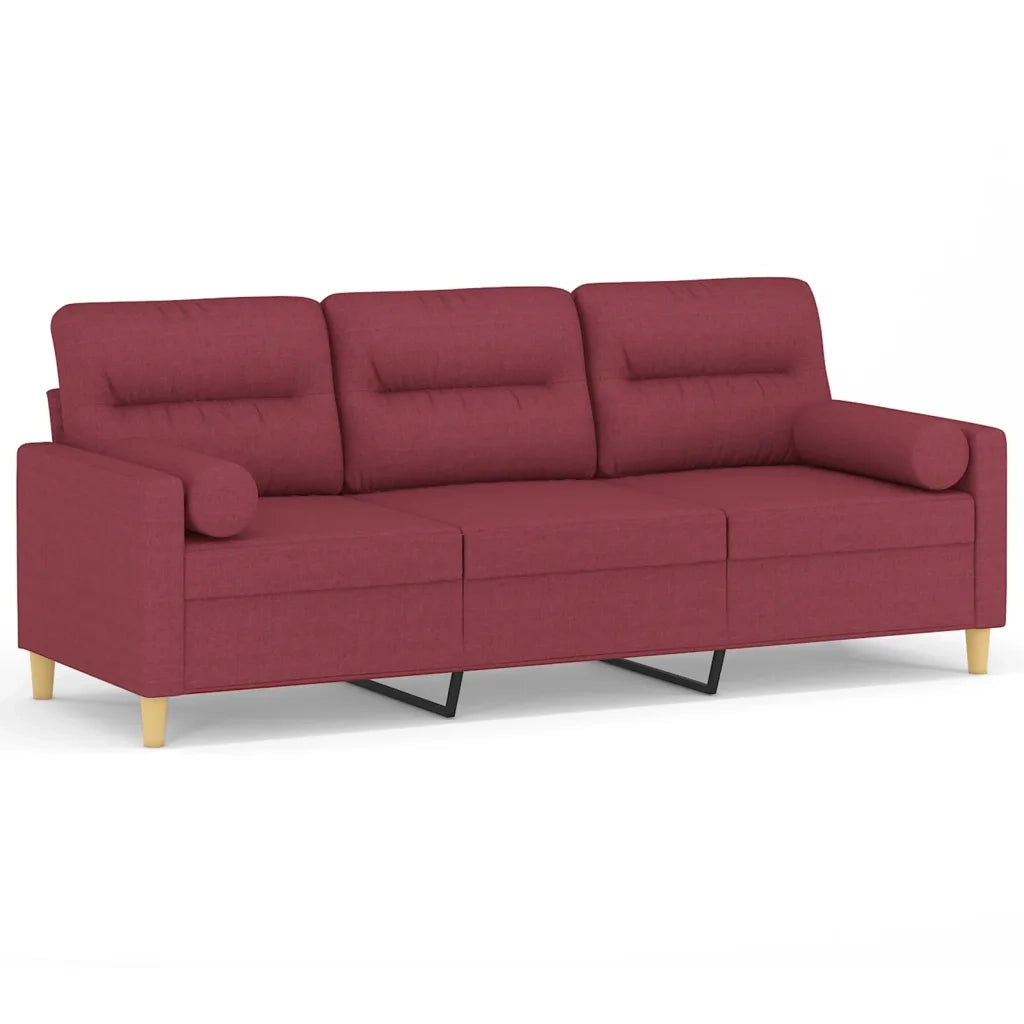 Divano a 3 Posti con Cuscini Rosso Vino 180 cm in Tessuto 3200835
