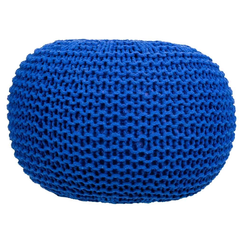 Pouf in cotone intrecciato blu 38x38x28h