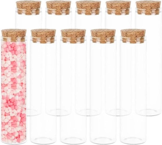 Bottiglie di vetro reattive 60 ml con tappo di gomma - trasparenti - piccole bottiglie di vetro - laboratorio - regali per ospiti - zucchero - spezie - perle - 10 pezzi