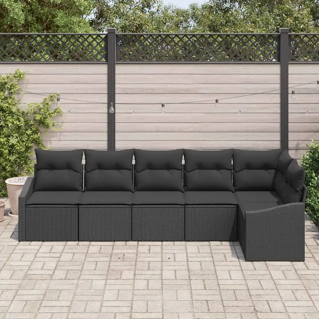 Set Divano da Giardino con cuscino 6 pcs Nero polyrattan
