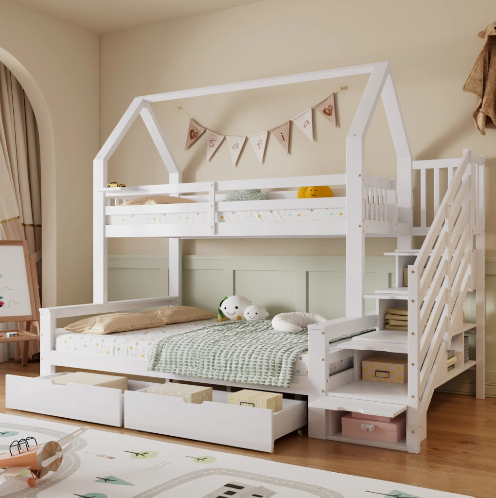 Letto a castello per bambini con scaletta contenitore e cassetti