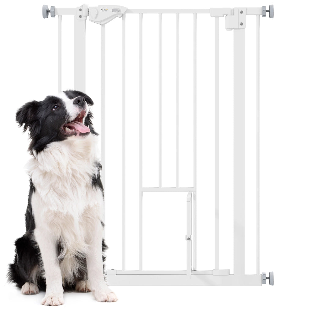 Barriera per Cani Estensibile con Porta ¨C Zephmum ¨C 74-80x91,4 cm Bianco