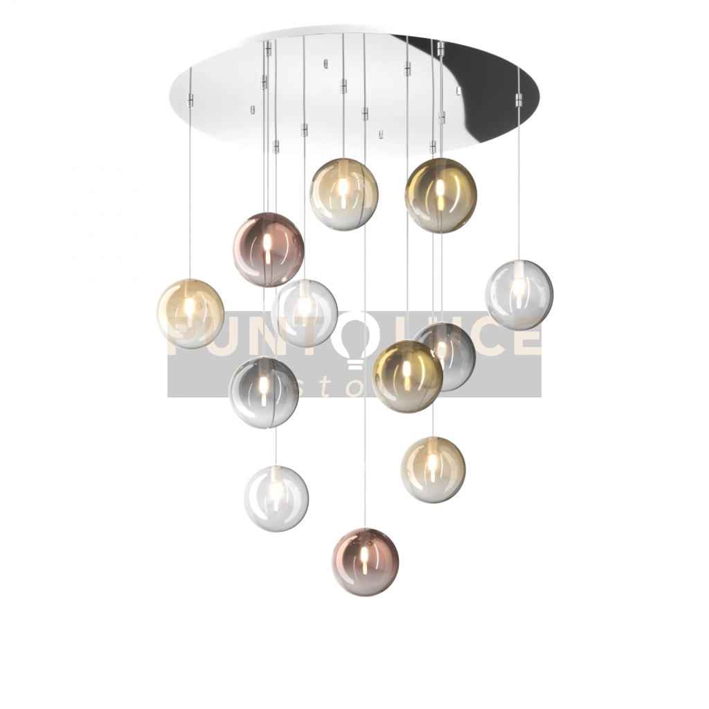 SOSPENSIONE CROMO 12 LUCI TONDA VETRI 3X TR + 3X AM + 2X FU + 2X RA + 2X OR 1184CR-S12 T-MC