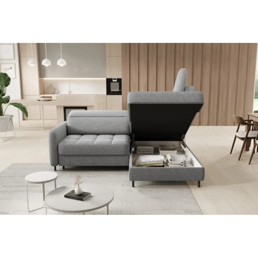 Divano angolare destro convertibile BARNEA 208 cm grigio chiaro con contenitore
