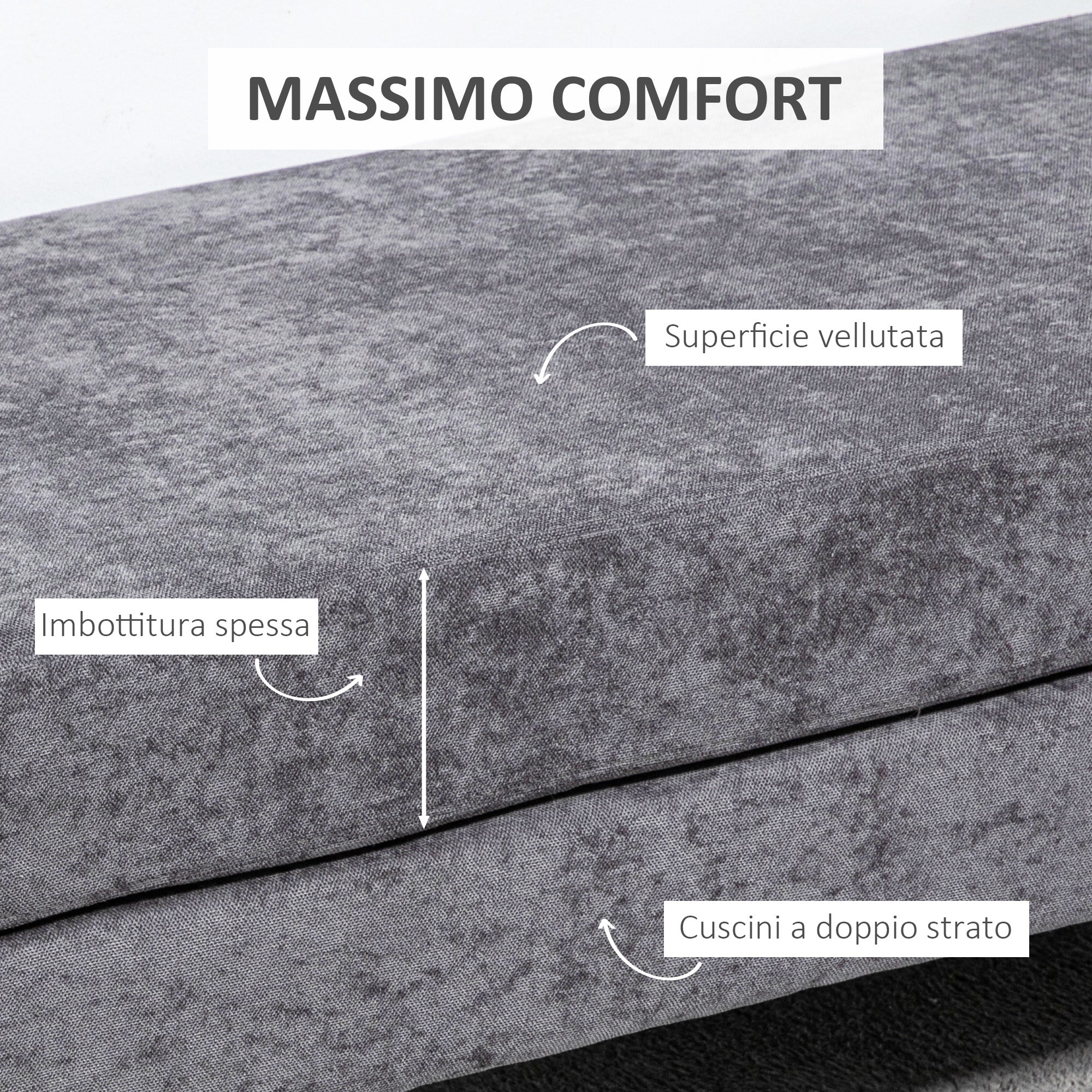 Panca Fondo Letto Imbottita a 2 Strati 121x50,5x46,5 cm in Tessuto Effetto Velluto Grigio Scuro