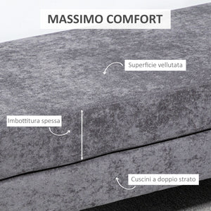 Panca Fondo Letto Imbottita a 2 Strati 121x50,5x46,5 cm in Tessuto Effetto Velluto Grigio Scuro