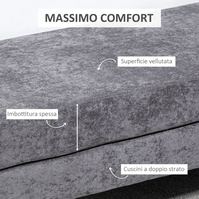 Panca Fondo Letto Imbottita a 2 Strati 121x50,5x46,5 cm in Tessuto Effetto Velluto Grigio Scuro
