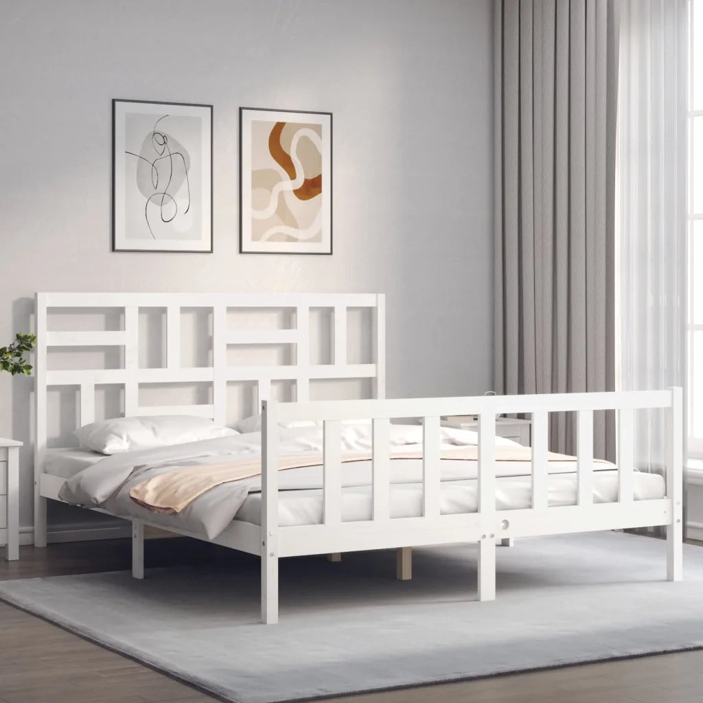 Giroletto senza Materasso-Struttura Letto Bianco 160x200 cm Legno Massello Pino 808501