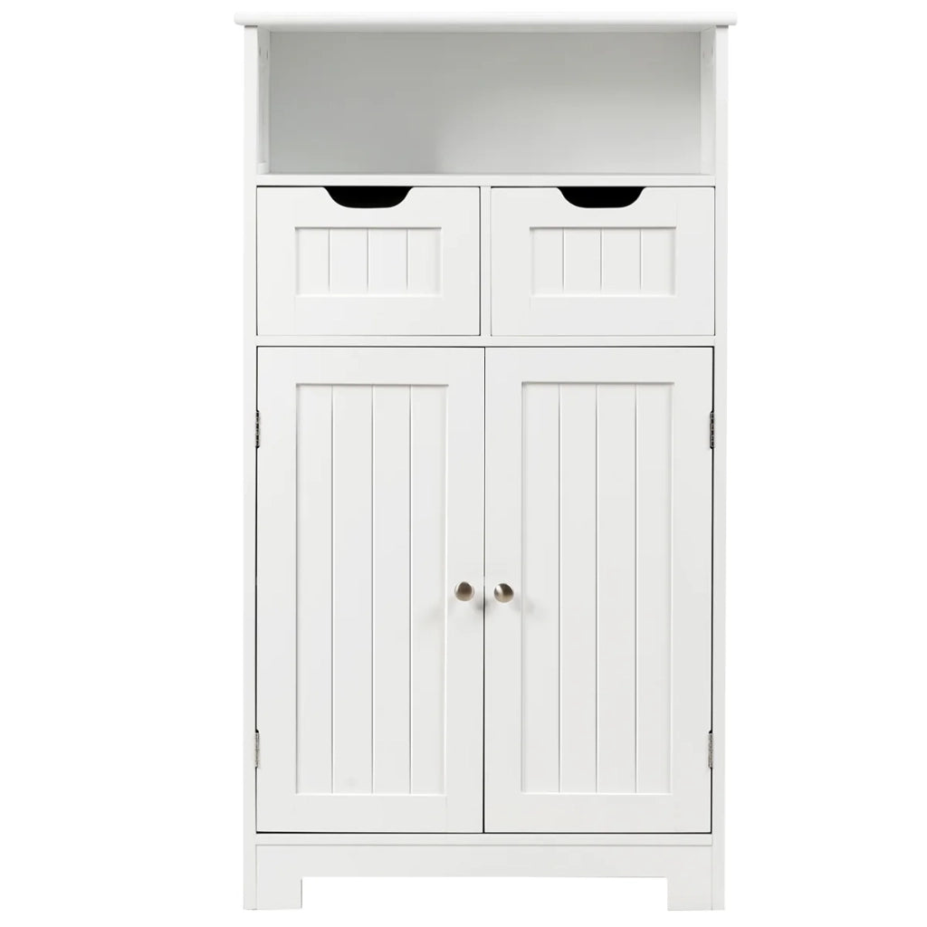 Mobiletto portaoggetti da bagno 60 x 30 x 109 cm con 2 cassetti regolabili e ripiano estraibile in MDF bianco 20_0012745