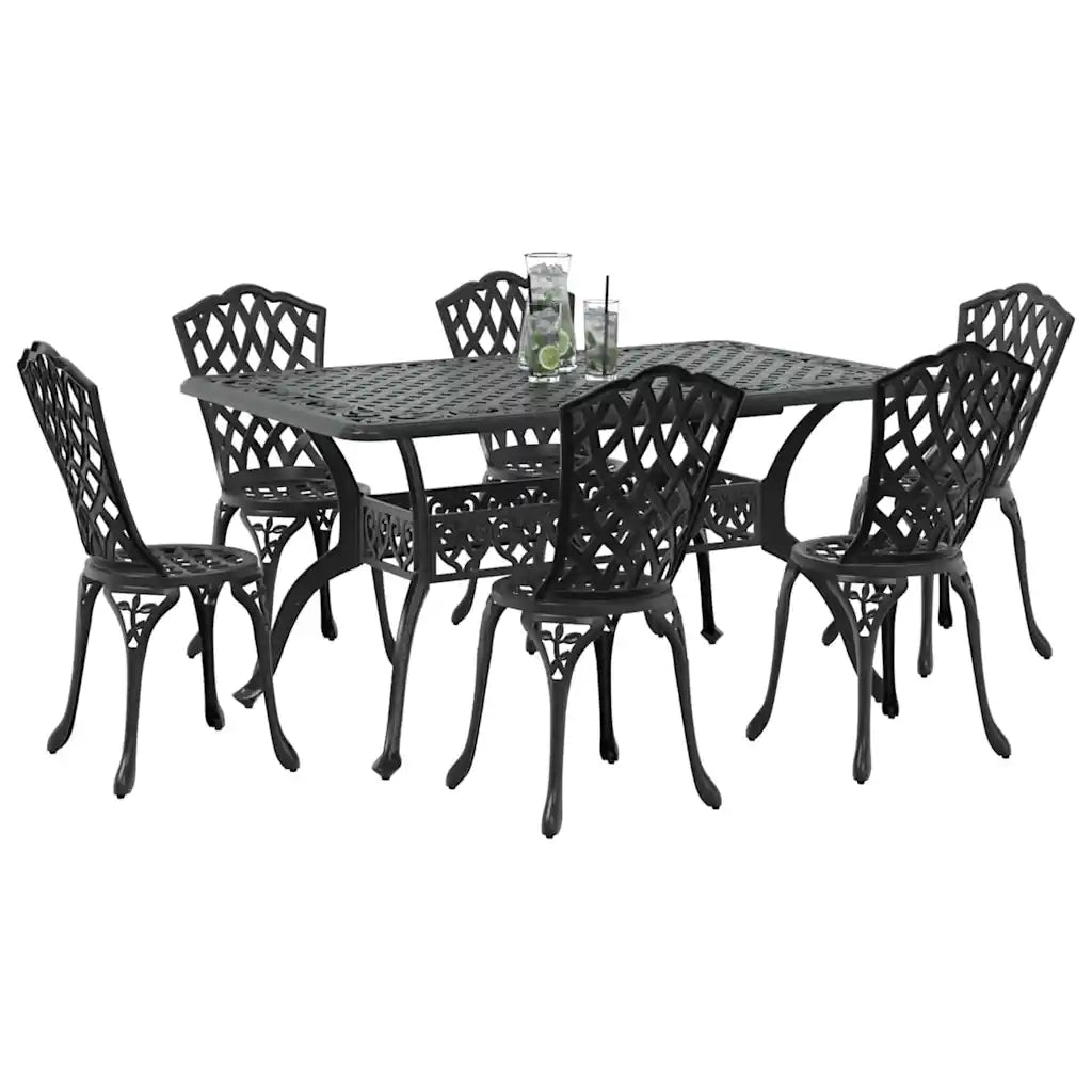 Set da Pranzo per Giardino 7 pcs Nero Alluminio 3334673