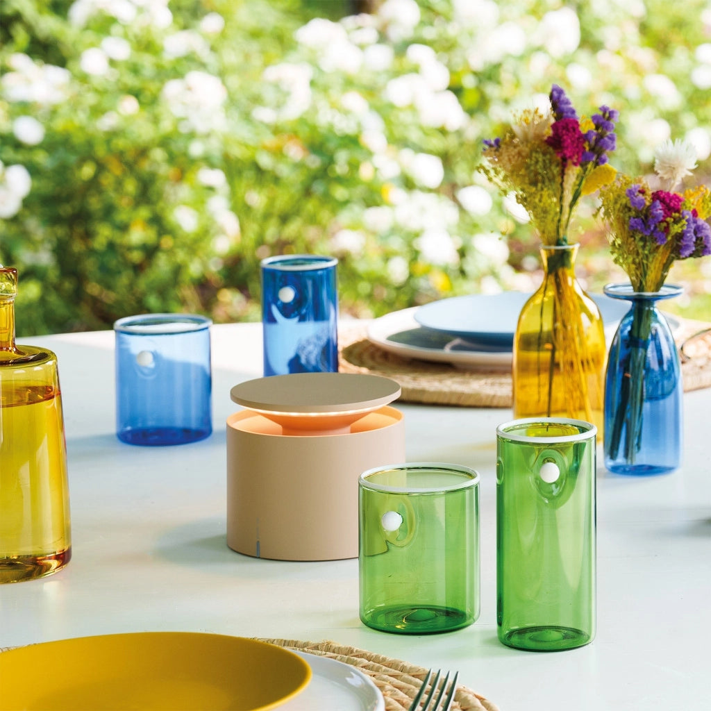 Zafferano Set 4 Tumbler Alti Oyster Blu in Vetro Borosilicato Soffiato a Mano con Perla in Vetro Opaco Bianco per Cocktail e Bevande Eleganti