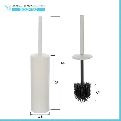 Portascopino bianco opaco con setole nere in silicone e secchio interno