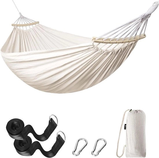 Hangmat duraturo con maniglia in legno curvo - Portatile e confortevole - Utilizzo esterno per giardino e spiaggia, 2 persone