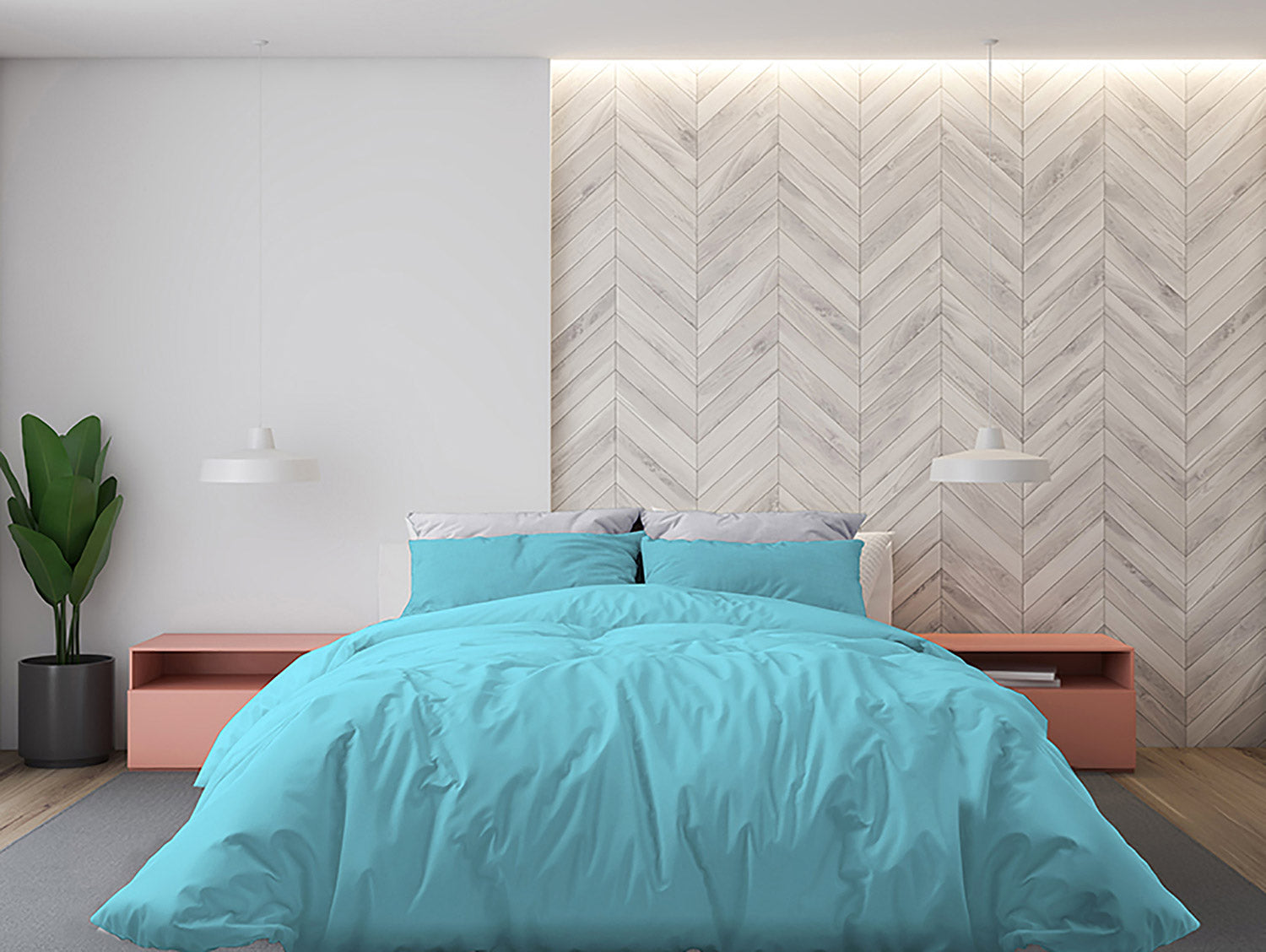 Copripiumino Matrimoniale con Sacco e Federe Tinta Unita Azzurro