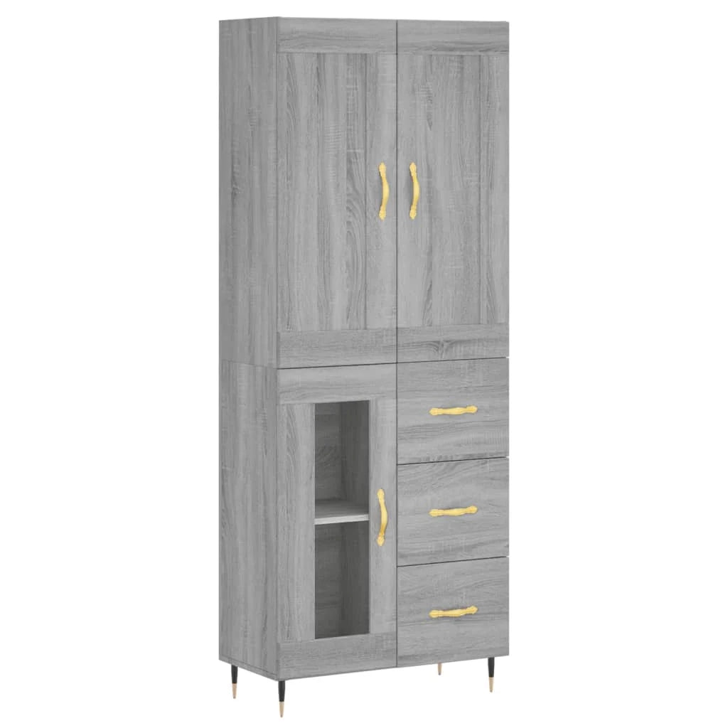 Buffet credenza cassettiera armadio mobile contenitore organizer cucina soggiorno salotto rovere Sonoma alto 69,5 x 34 x 180 cm legno ingegnerizzato grigio 02_0035571