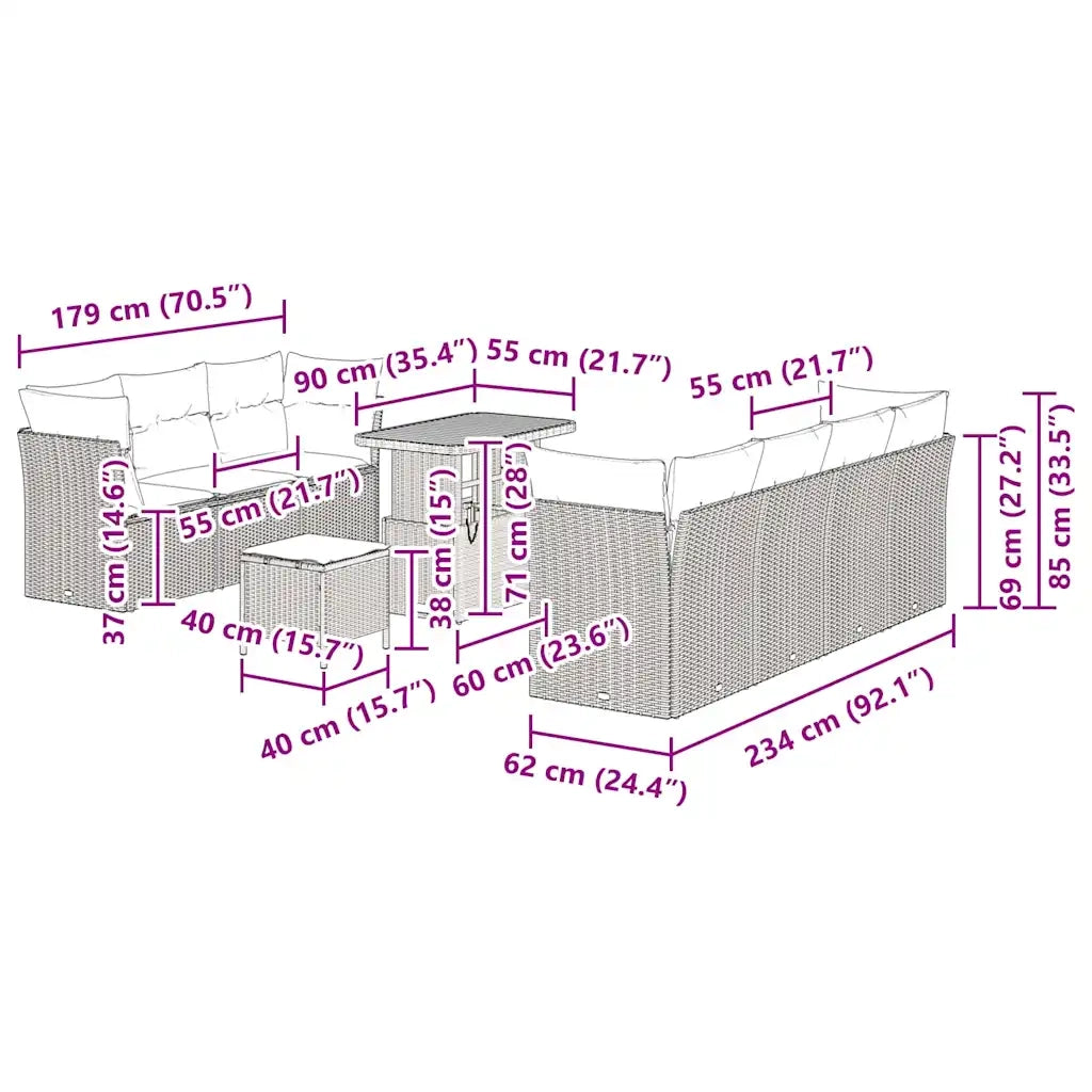 Set Divano da Giardino 10 pcs Grigio polyrattan 3361453