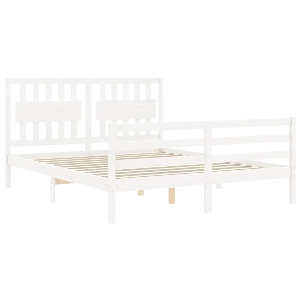 Giroletto con Testiera-Struttura Letto con testiera Bianco 160x200 cm Legno Massello 700233