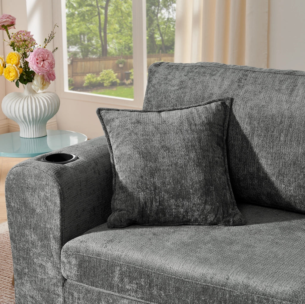 Divano relax a 2 posti con USB; tasche laterali e portabicchieri; 220x100x89 cm; grigio